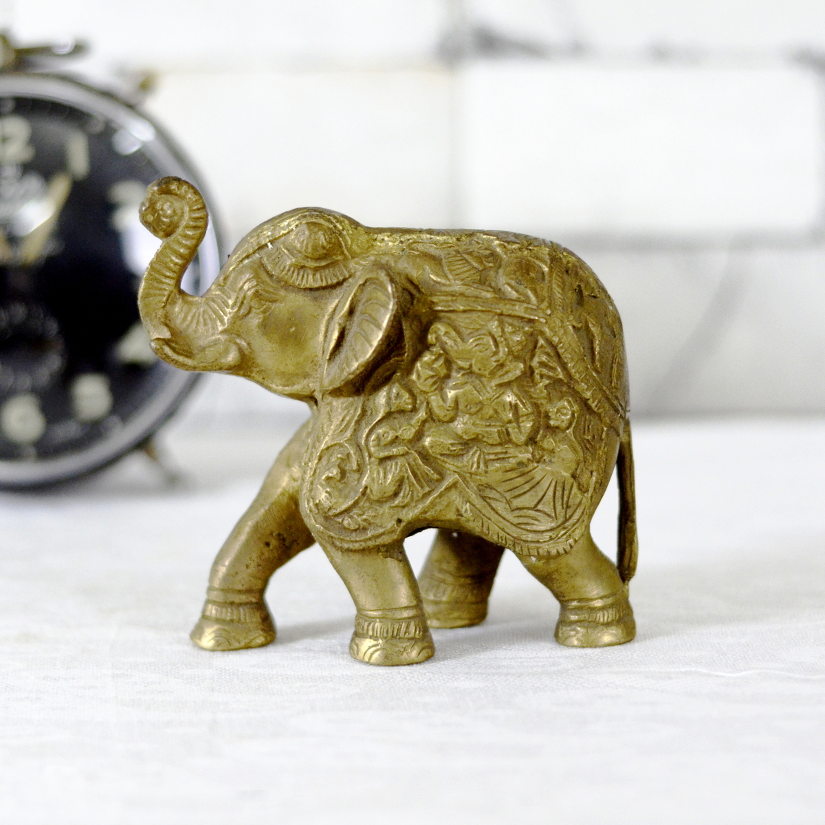 6 Inches Brass Elephant Statue Table Decor - Antikcart