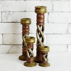 Antikcart Beautiful Meenakari Design Wooden Spiral Candle Stand