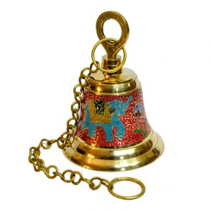 Antikcart Temple Bell Brass Mandir Bell with Meenakari Artwork