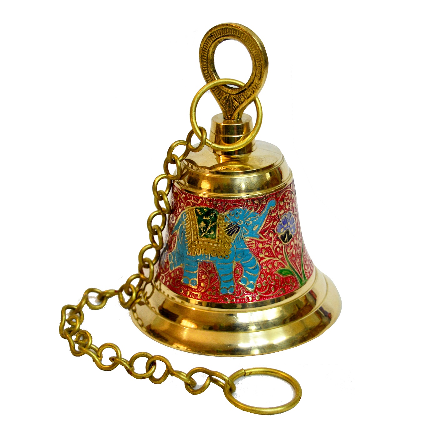 Antikcart Temple Bell Brass Mandir Bell with Meenakari Artwork