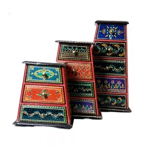 Antikcart Meenakari Artwork Handpainted Wooden Drawer Chest