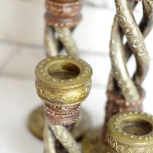 Antikcart Meenakari Design Wooden Spiral Candle Stand close view