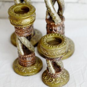 Antikcart Meenakari Design Wooden Spiral Candle Stand closed view