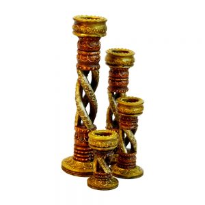 Antikcart Meenakari Design Wooden Spiral Candle Stand set of 4