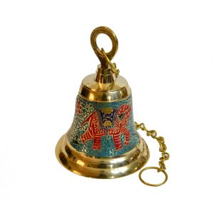 Mandir Bell - Antikcart Meenakari Handcarved Brass Temple Bell