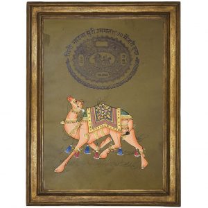 Antikcart-Exclusive-Beautiful-Royal-Painting-Of-Palace-Camel-on-Stamp-Paper-Framed-Framed-Painting