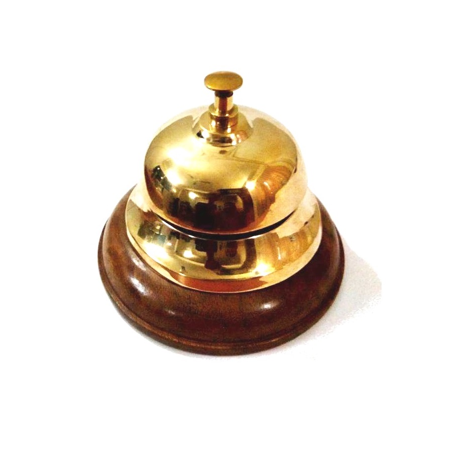 Antikcart Concierge Bell brass-concierge-attendance-bell-wooden-base-home-decor-garden