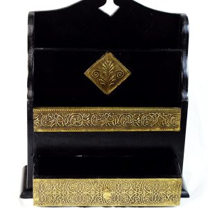 Antikcart Embossed Brass Artwork Ethnic Magazine Holder front open view