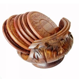 Antikcart Hand carved Wooden Tea Coaster Set Table Decor