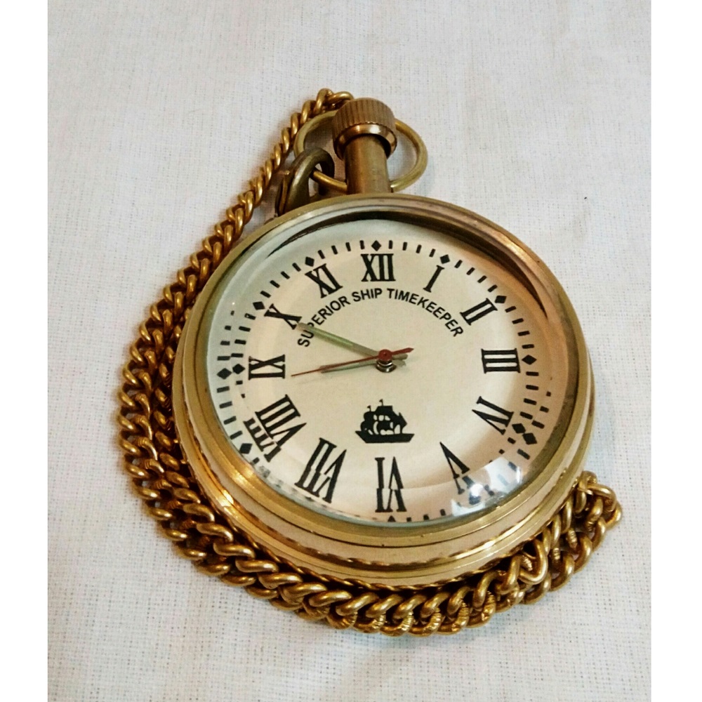 Antikcart Superior Ship Time Keeper Brass Pocket Watch