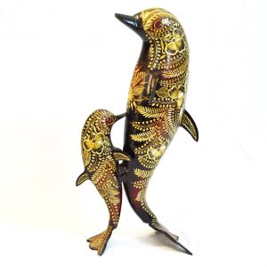 Antikcart 16 inches Handcarved Brass Dolphin Family statue