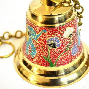 Antikcart Brass Mandir Bell with Meenakari Artwork close