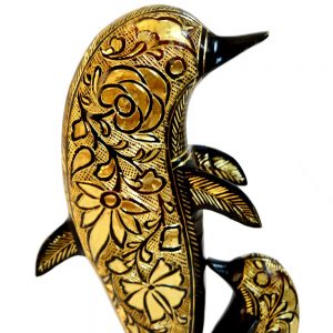 Antikcart Full Brass Handcarved Dolphin Pairs head close