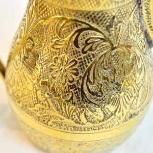 Antikcart Handcarved Nakashi Style Brass Dallah Medium Size close Antique Decor