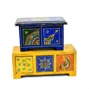 Antikcart Meenakari Artwork Wooden Drawer Chest