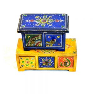 Antikcart Meenakari Artwork Wooden Drawer Chest