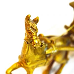 Brass Hand Carved Horse Cart Miniature Antikcart horse head close