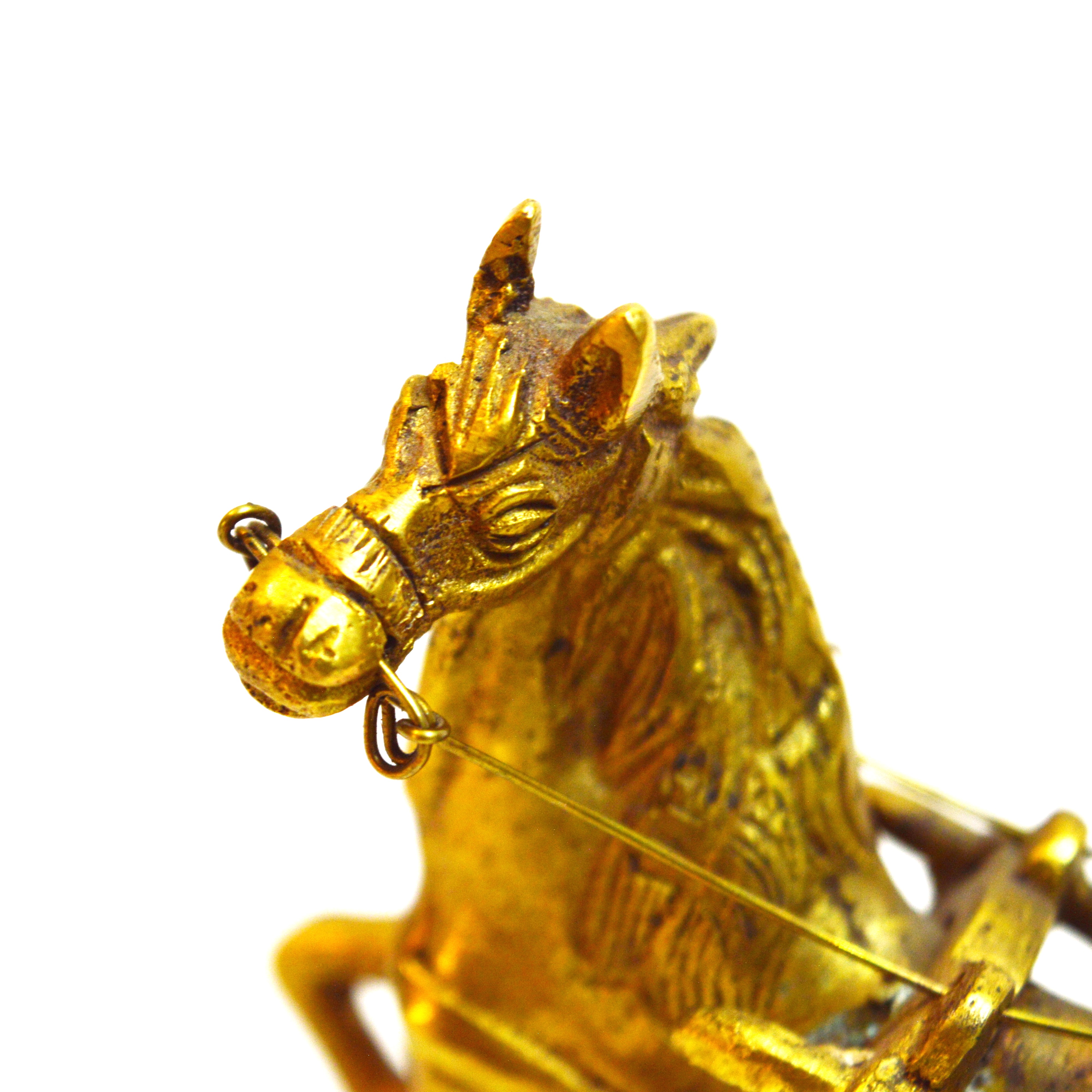 Brass Hand Carved Horse Cart Miniature Antikcart horse head