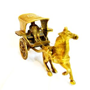 Brass Hand Carved Horse Cart Miniature Antikcart man close view