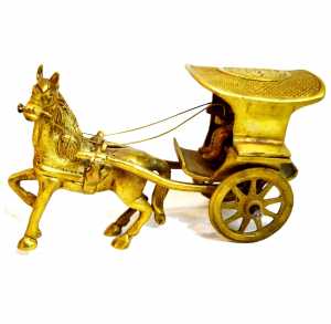 Brass Hand Carved Horse Cart Miniature Antikcart side