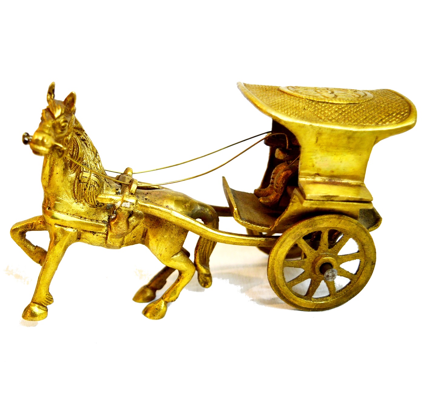 Brass Hand Carved Horse Cart Miniature Antikcart side