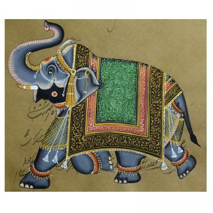 Ancient Royal Painting of Palace Elephant on Old Stamp paper by Antikcart-Framed View