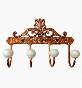 Antikcart Beautiful Handcarved Metal Copper wall Coat Hanger Decor