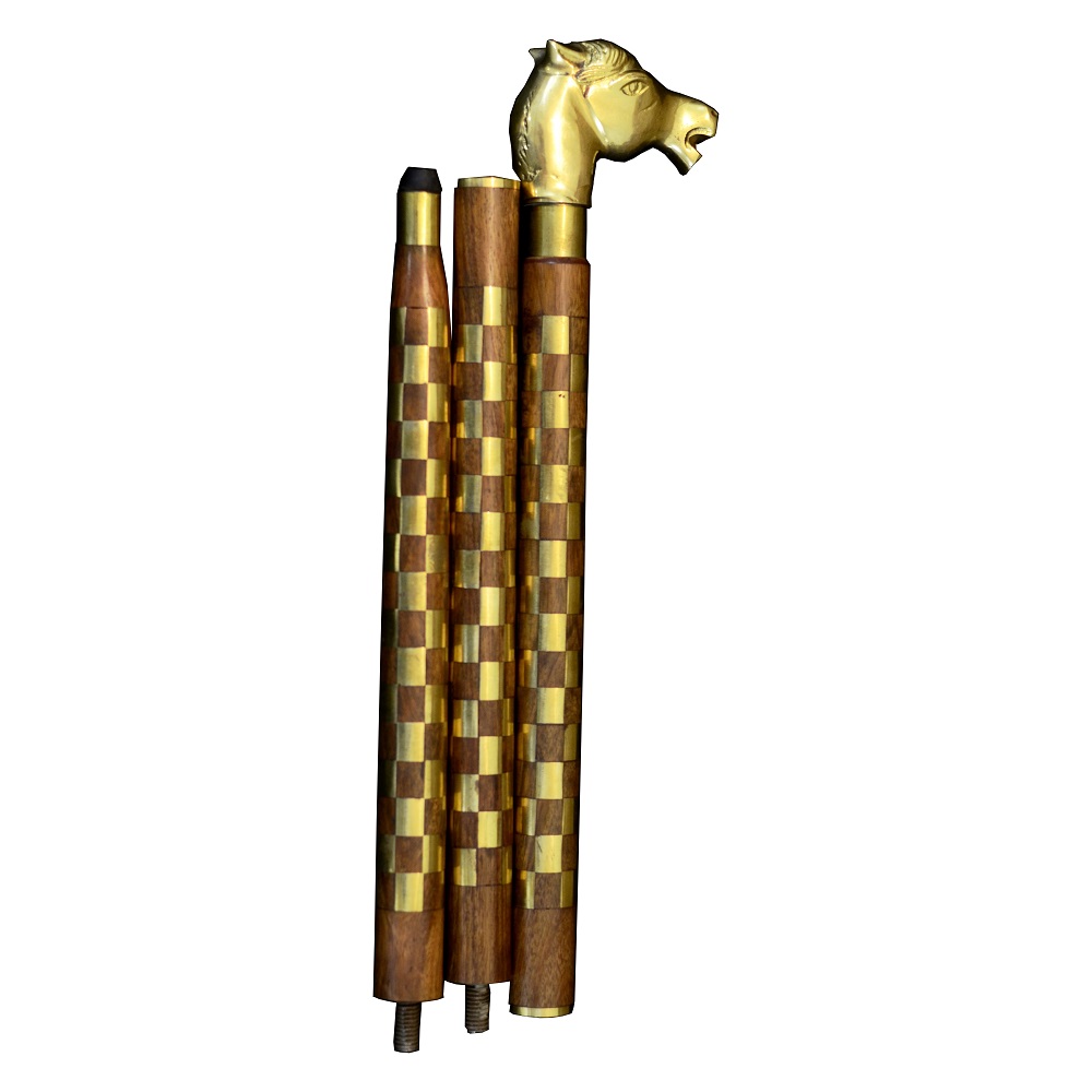Antikcart Brass Artwork Horse Head Wooden Walking Stick by Antikcart
