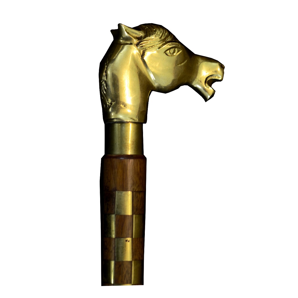 Antikcart Brass Artwork Horse Head Wooden Walking Stick - horse head -  Antikcart