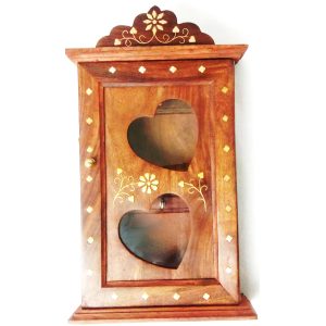 Antikcart Brass Inlay Wooden Key Holder open close