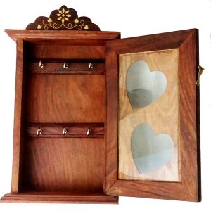 Antikcart Brass Inlay Wooden Key Holder open close