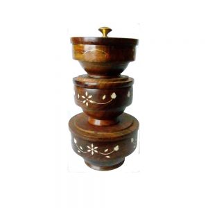 Antikcart Brass Inlay Wooden Sheesham Serving Bowl Set
