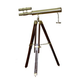 Antikcart Double Barrel Brass Telescope Wooden Tripod Stand Nautical Decor Antikcart full view
