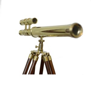 Antikcart Double Barrel Brass Telescope Wooden Tripod Stand Nautical Decor Antikcart full view