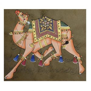 Antikcart Exclusive Beautiful Royal Painting Of Palace Camel on Stamp Paper Framed- Painting