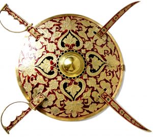 Antikcart Rajasthani Maharaja Antique Brass Sword Shield Set