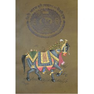 Antikcart Royal Painting of Palace Horse on Stamp Paper- Framed Painting view