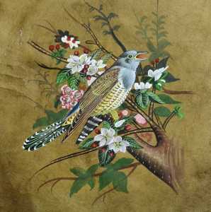 Antikcart Singing Birds Paper Paintings by Antikcart Painting Framed View