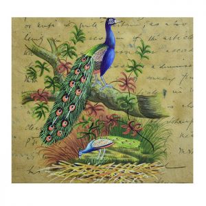 Stunning Beauty Of Peacock Painted on Old Time Stamp Paper-Framed Antikcart