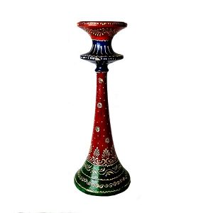 Wooden Candle Stand Elegantly Hand worked Meenakari Antikcart