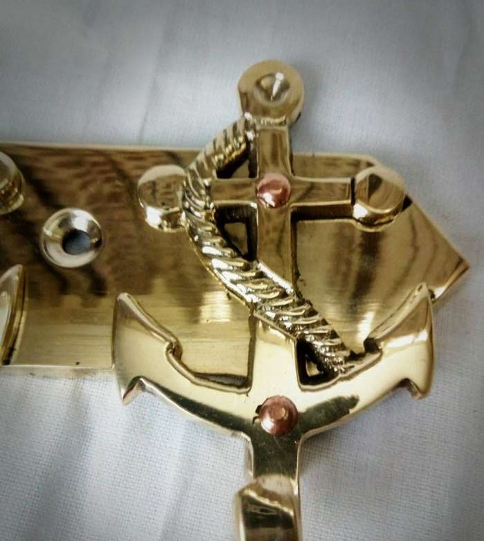 Antikcart full brass wall hanger with hooks ship anchor figure