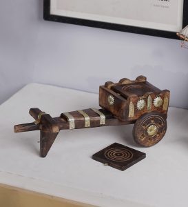 Antikcart multicolour-mango-wood jodhpuri-gaada-design wooden tea coaster set pic