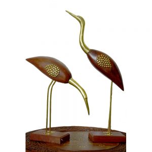 Arvi Sheesham Wood Brass Inlay Swan Pair Decor by Antikcart maiin