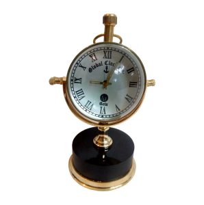 Black Marble Base Brass Vintage Desk Clock by Antikcart