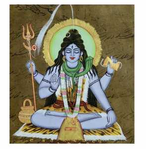 Divine Painting Of Dhyanadeep Shiv on Old Time Stamp Paper-closeup