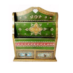 Rajasthani Minakari decorative magazine holder with drawer by Antikcart
