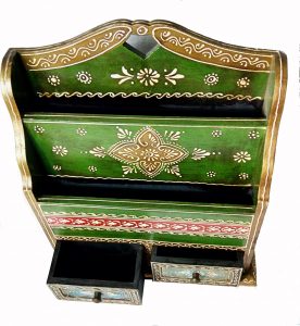 Rajasthani Minakari decorative magazine holder with drawer by Antikcart open
