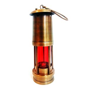 Red Colour Vintage Brass Marine Lamp by Antikcart