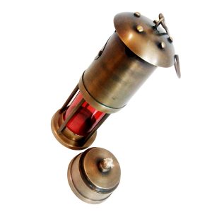 Red Colour Vintage Brass Marine Lamp by Antikcart view