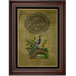 Stunning Beauty Of Peacock Painted on Old Time Stamp Paper-Framed Antikcart